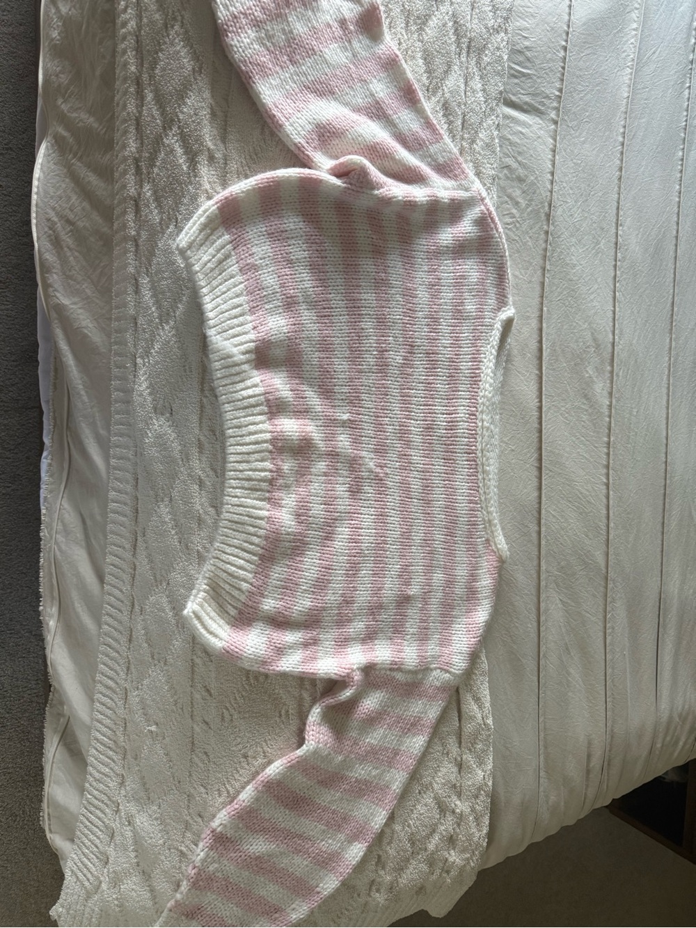 Hollister Pink & White Striped Cropped Crew Sweater